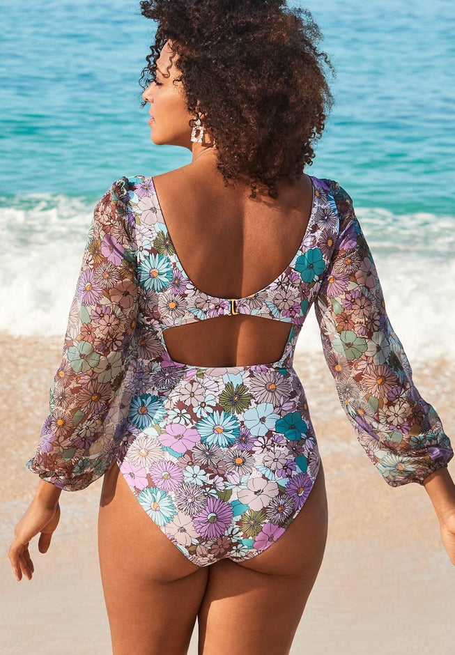 Cup Sized Chiffon Sleeve One Piece Swimsuit image number 1