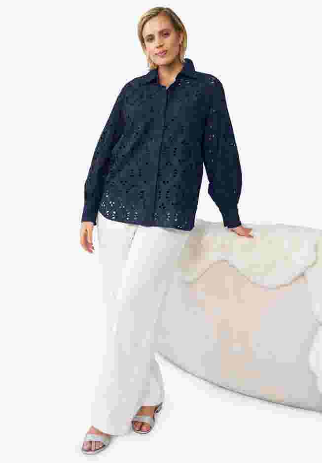 Eyelet Button Front Shirt With Blouson Sleeves image number 0