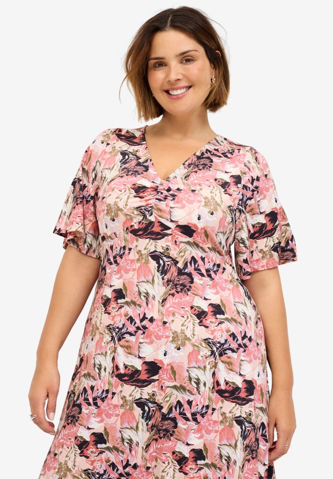 V-Neck Fit and Flare Dress image number null