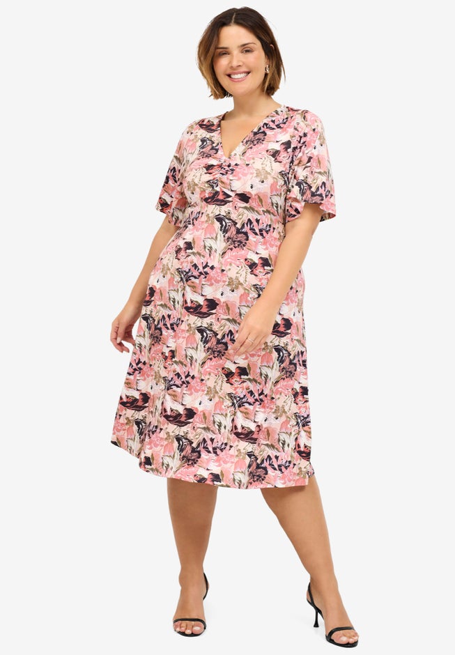 V-Neck Fit and Flare Dress image number null