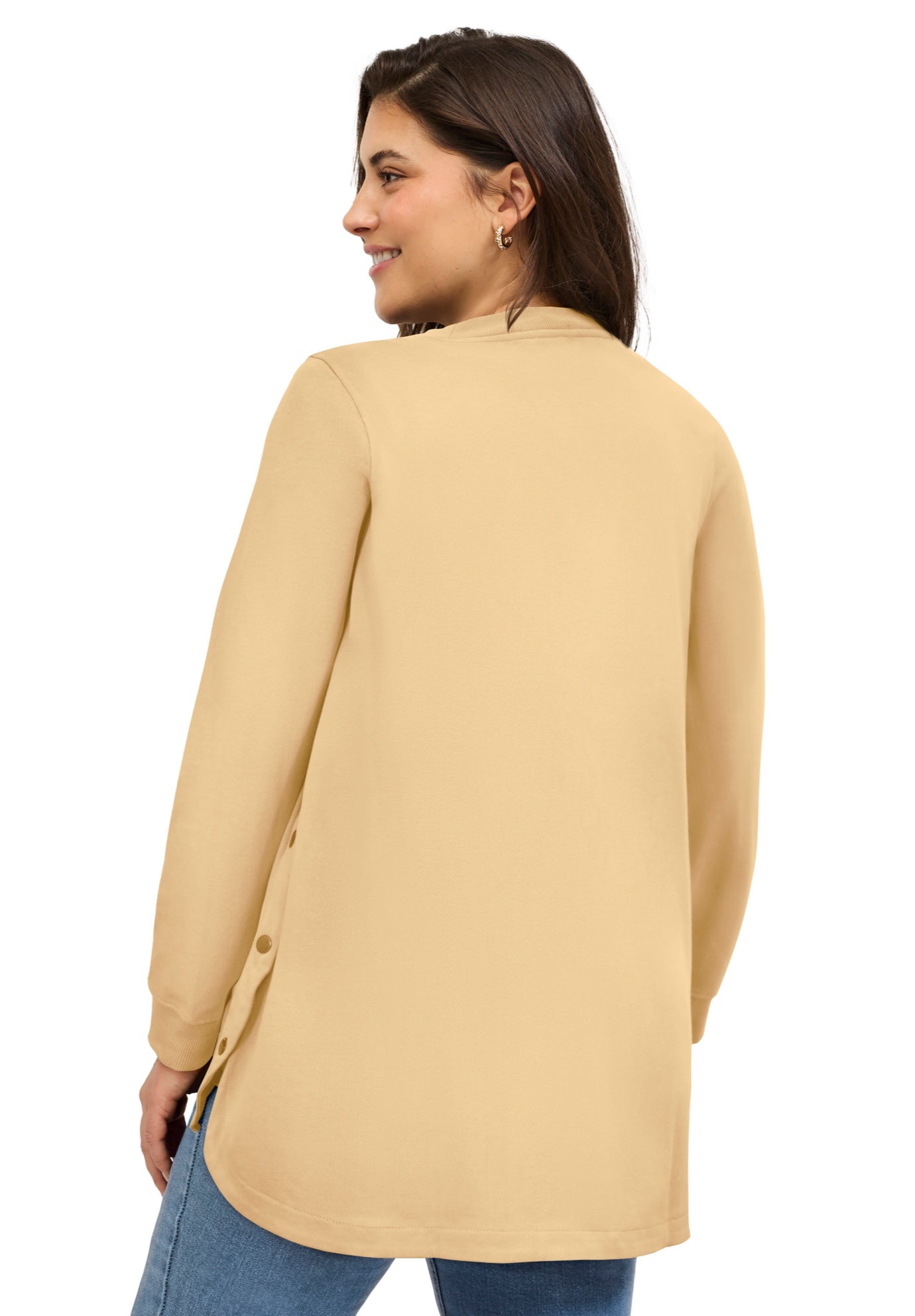 Curved Hem Sweatshirt Tunic With Side Snaps image number 1