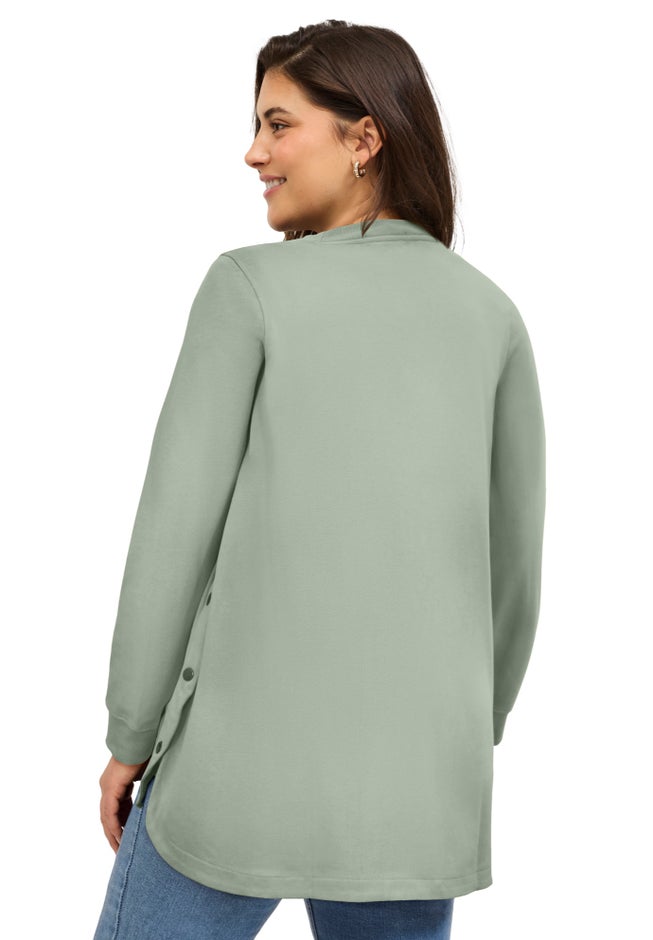 Curved Hem Sweatshirt Tunic With Side Snaps image number 1