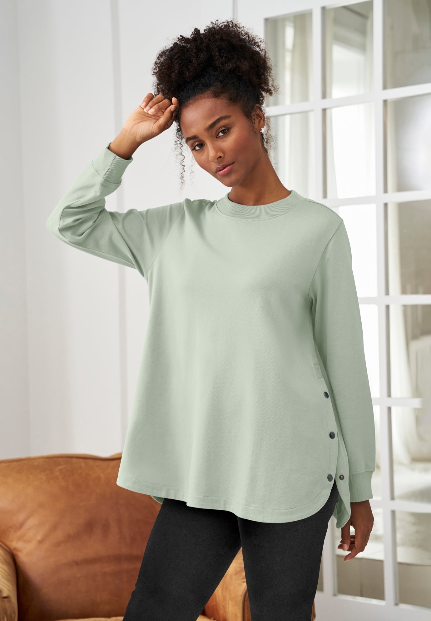 Curved Hem Sweatshirt Tunic With Side Snaps image number 0