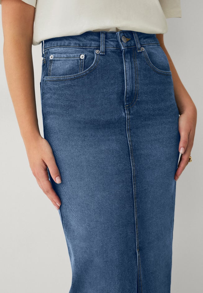 High-Waist 5 Pocket Stretch Denim Maxi Skirt image number 2