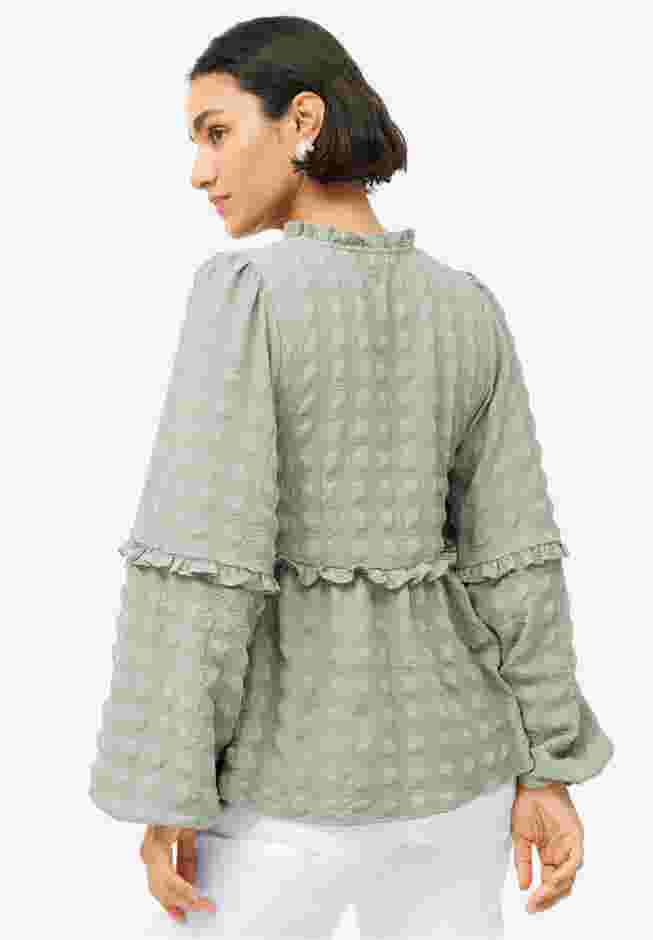 Ruffle Trim V-Neck Babydoll Blouse image number 1
