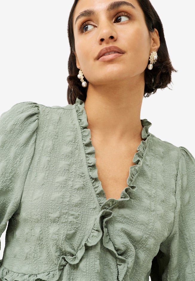 Ruffle Trim V-Neck Babydoll Blouse image number 1