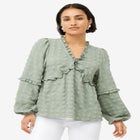 Ruffle Trim V-Neck Babydoll Blouse image number null