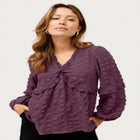 Ruffle Trim V-Neck Babydoll Blouse image number null