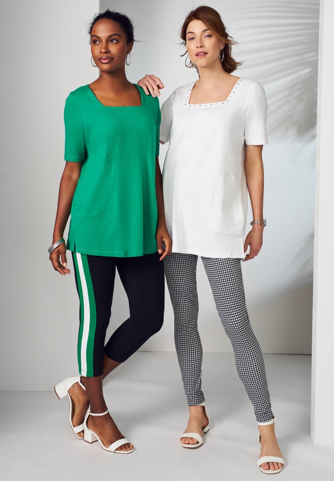 Stretch Cotton Studded Square Neck Tunic image number 4