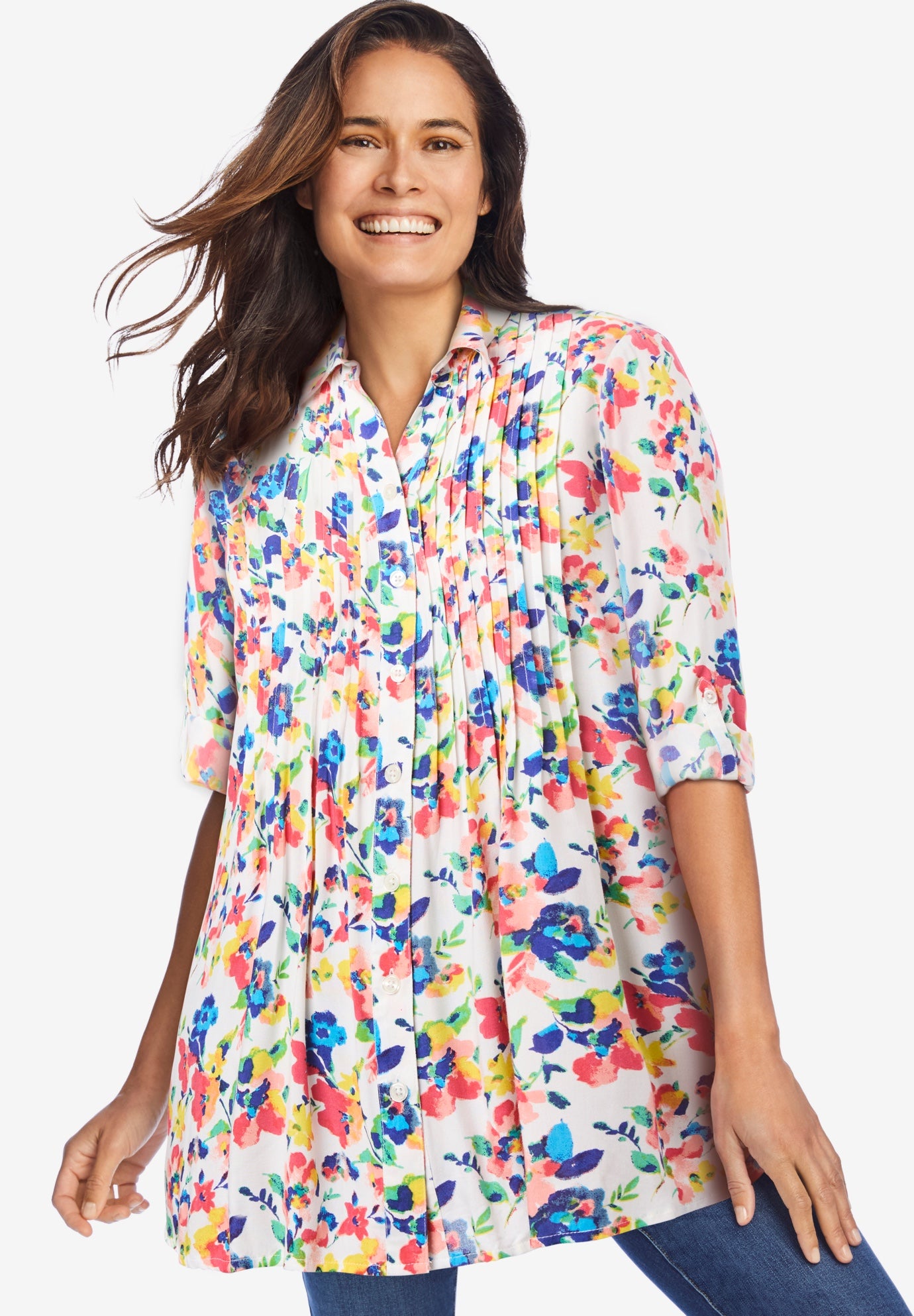 Rayon Pintucked Effortless Tunic Blouse image number 0