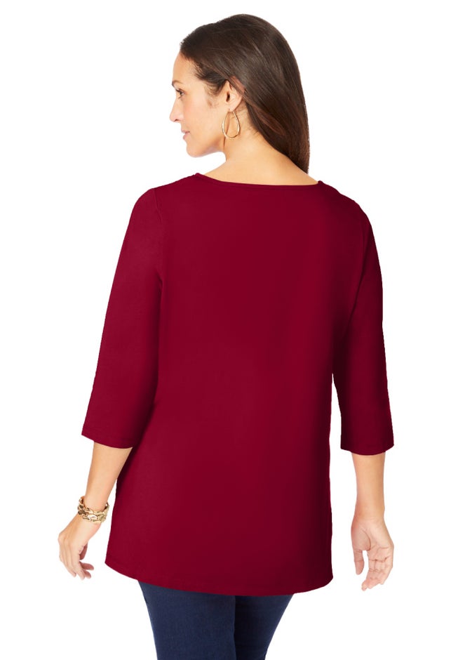 Stretch Cotton Crochet Notch Neck Tunic image number 2