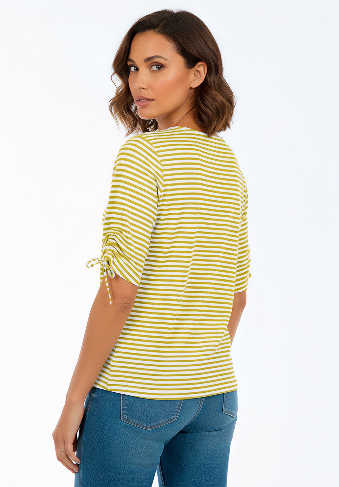 Stretch Cotton Tie Sleeve Square Neck Tee image number 1