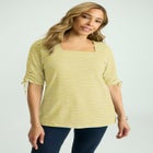 Stretch Cotton Tie Sleeve Square Neck Tee image number null