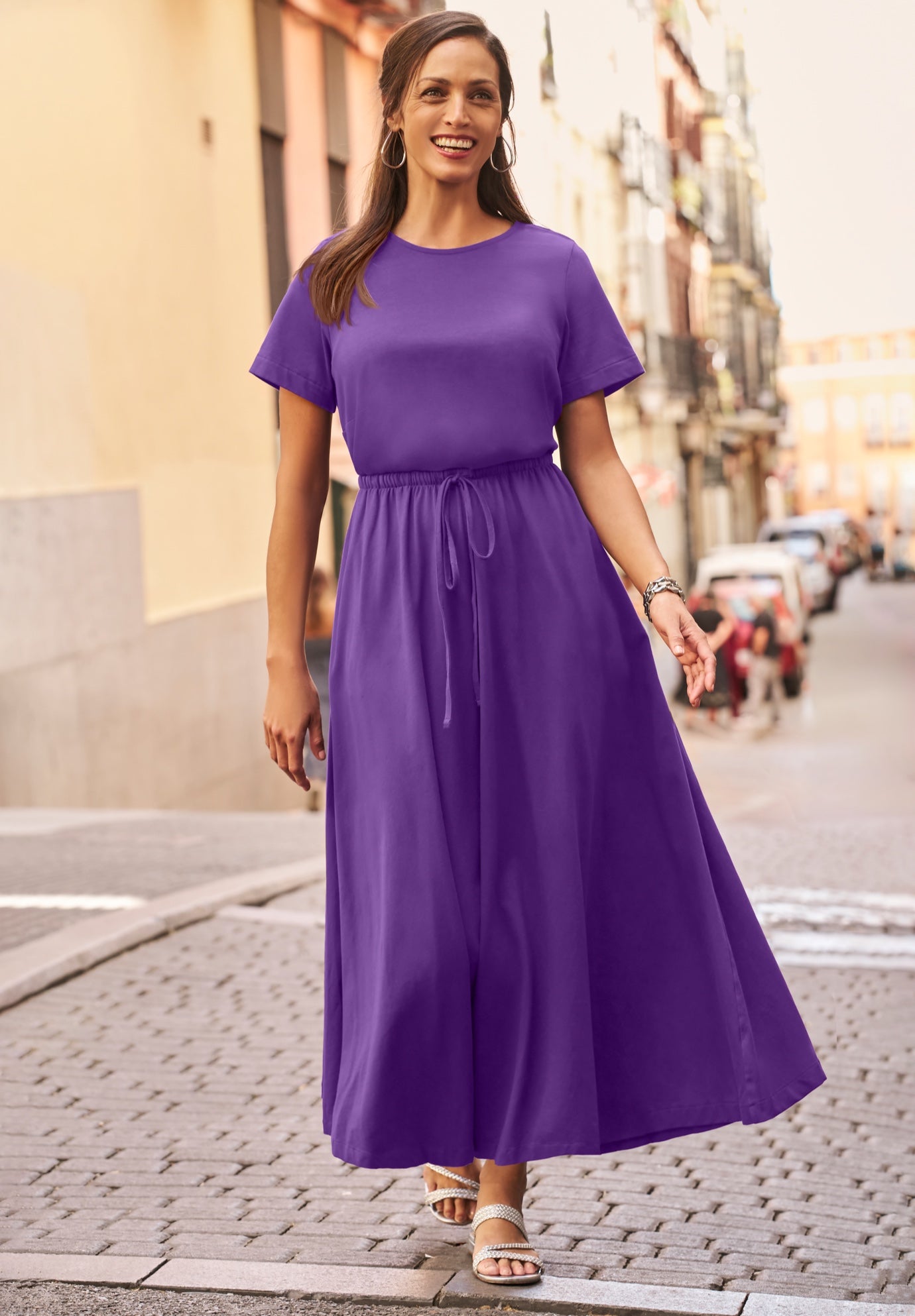 Stretch Cotton Drawstring Maxi Dress image number 0