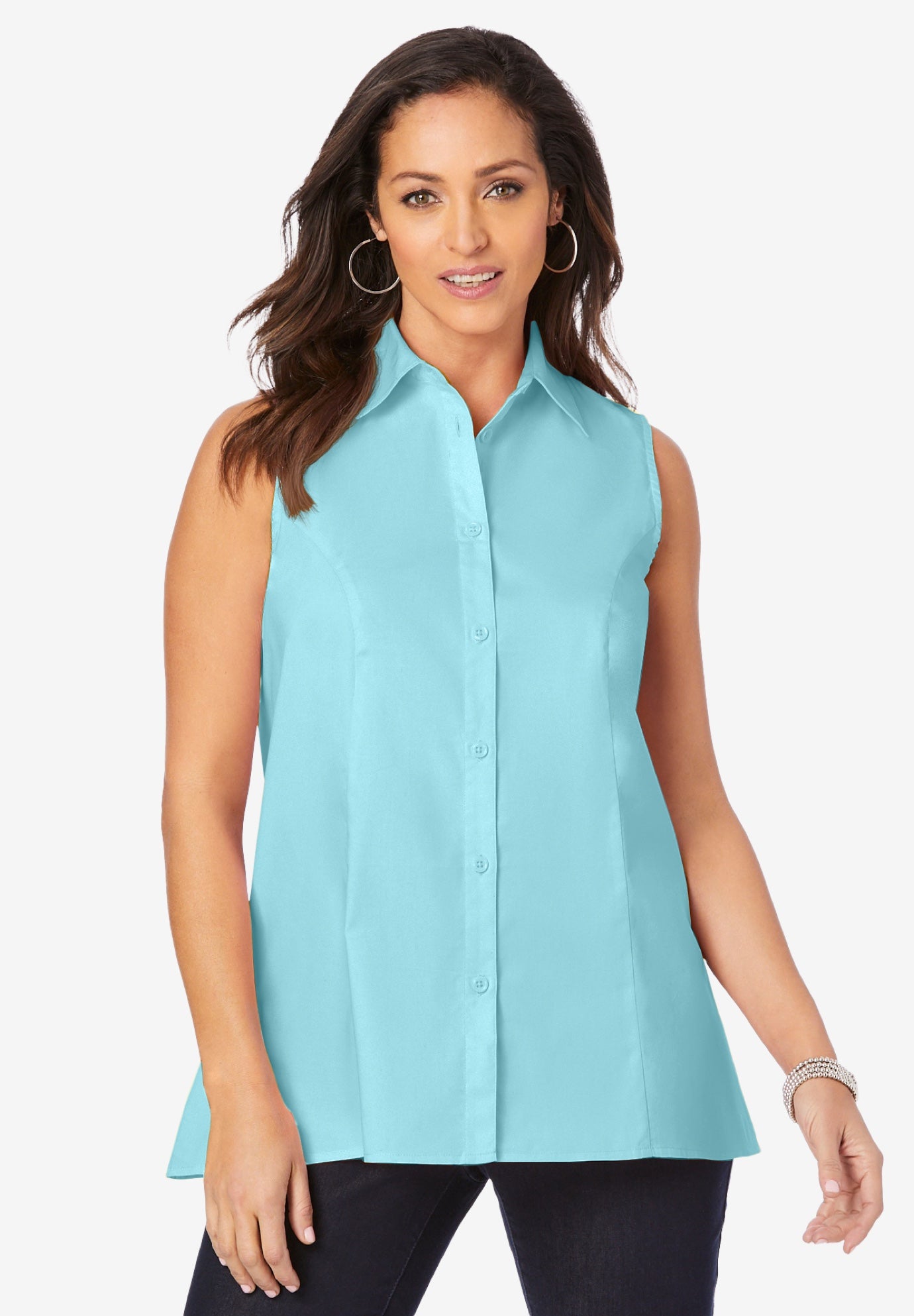 Stretch Cotton Poplin Sleeveless Shirt image number 0