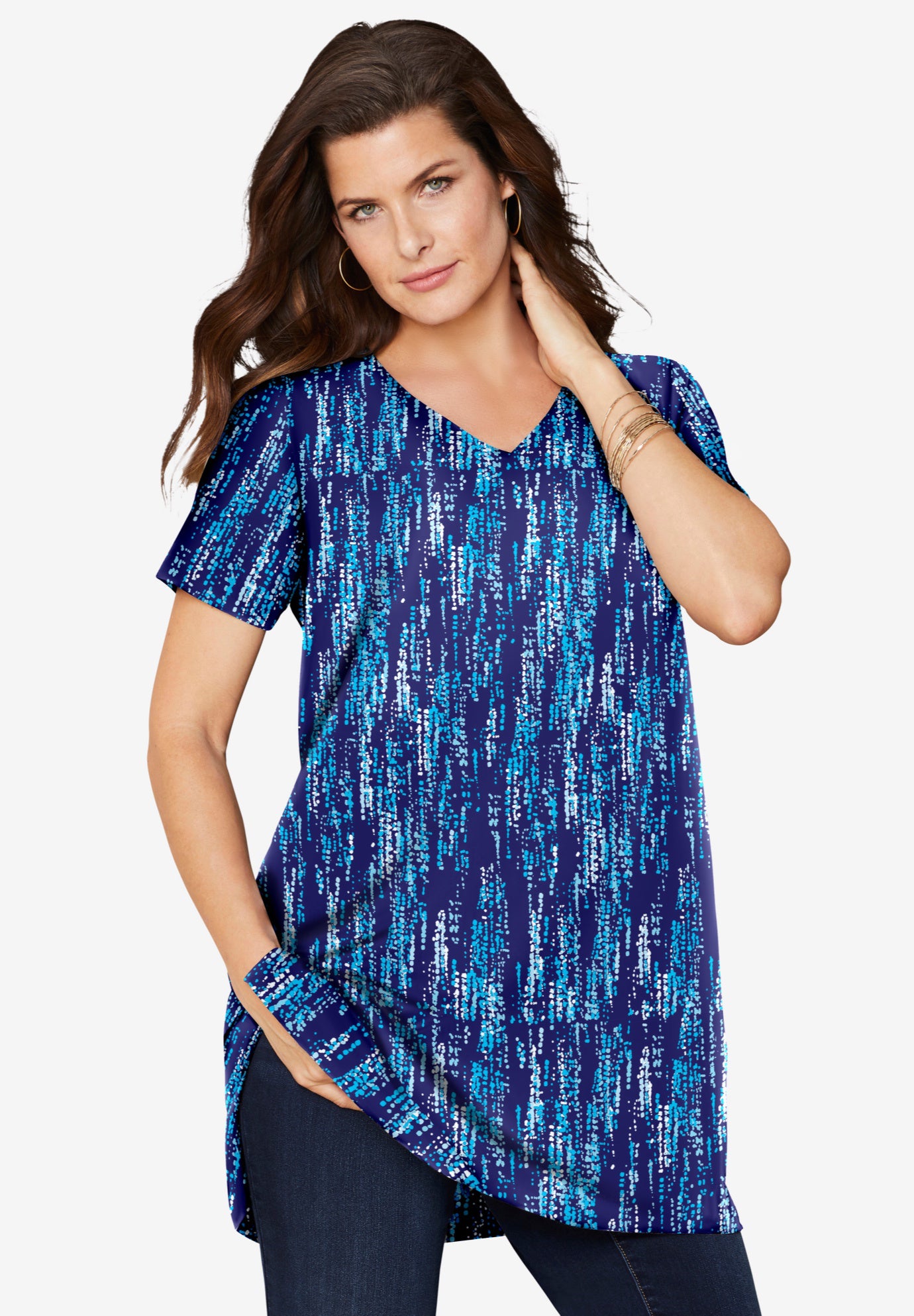 Plus Size Ultimate Cotton V-Neck Short Sleeve Tunic image number 2