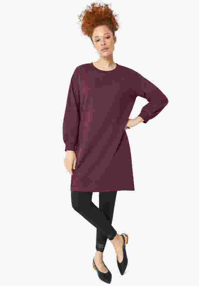 French Terry Blouson Sleeve Sweatshirt Tunic Dress image number 0