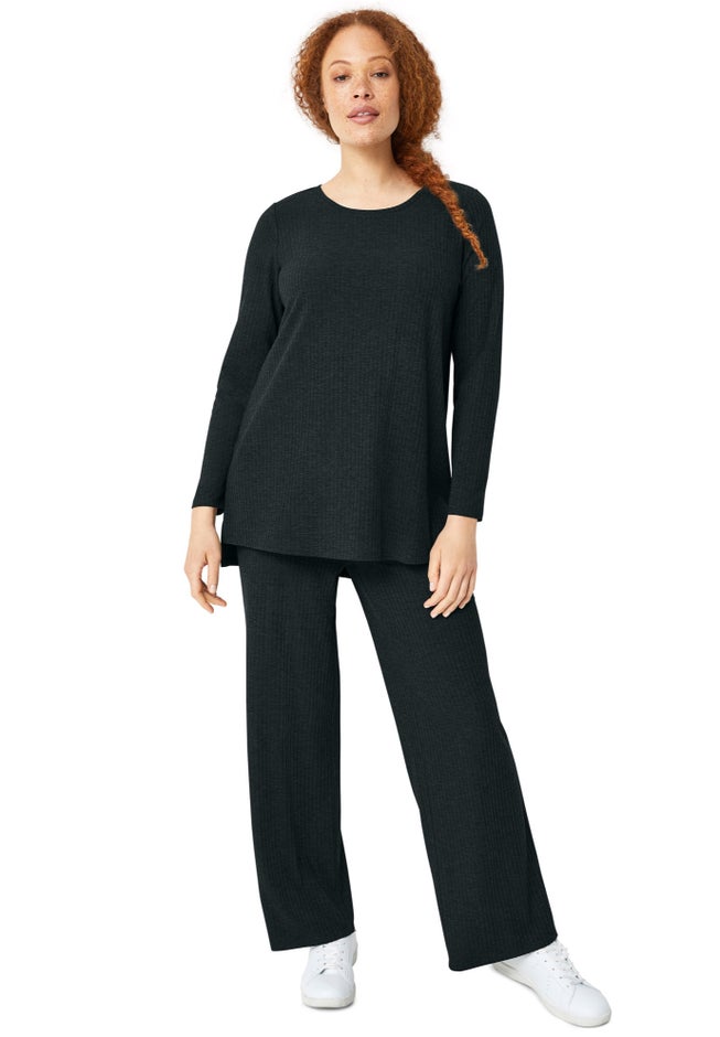 Ribbed Wide Leg Knit Pants image number 0