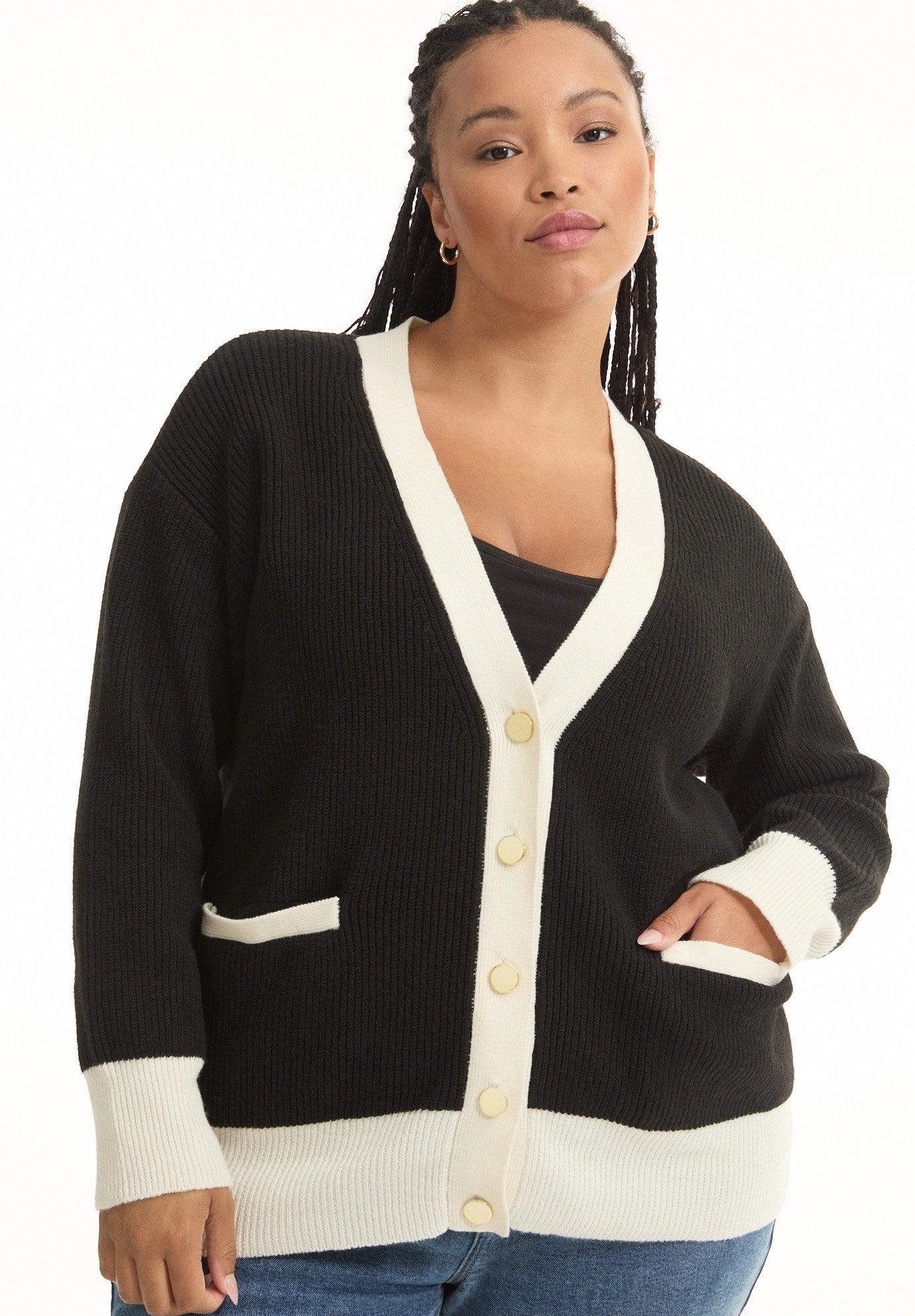 Contrast V-Neck Cardigan image number 2