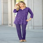 Plus Size Three-Quarter Sleeve Notch Neck Soft Knit Tunic image number null