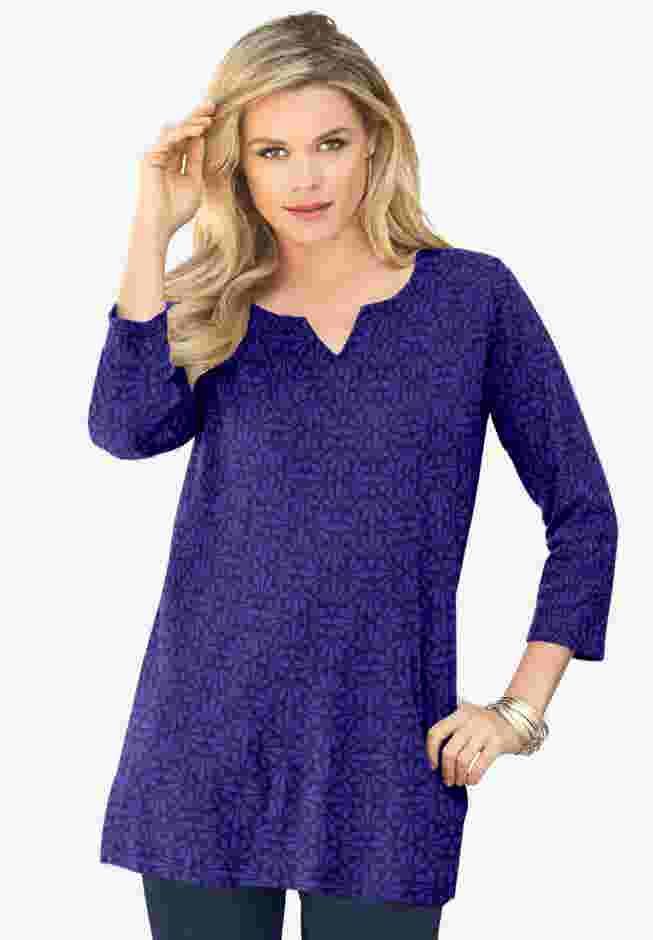 Three Quarter Notch Neck Soft Knit Tunic image number 0