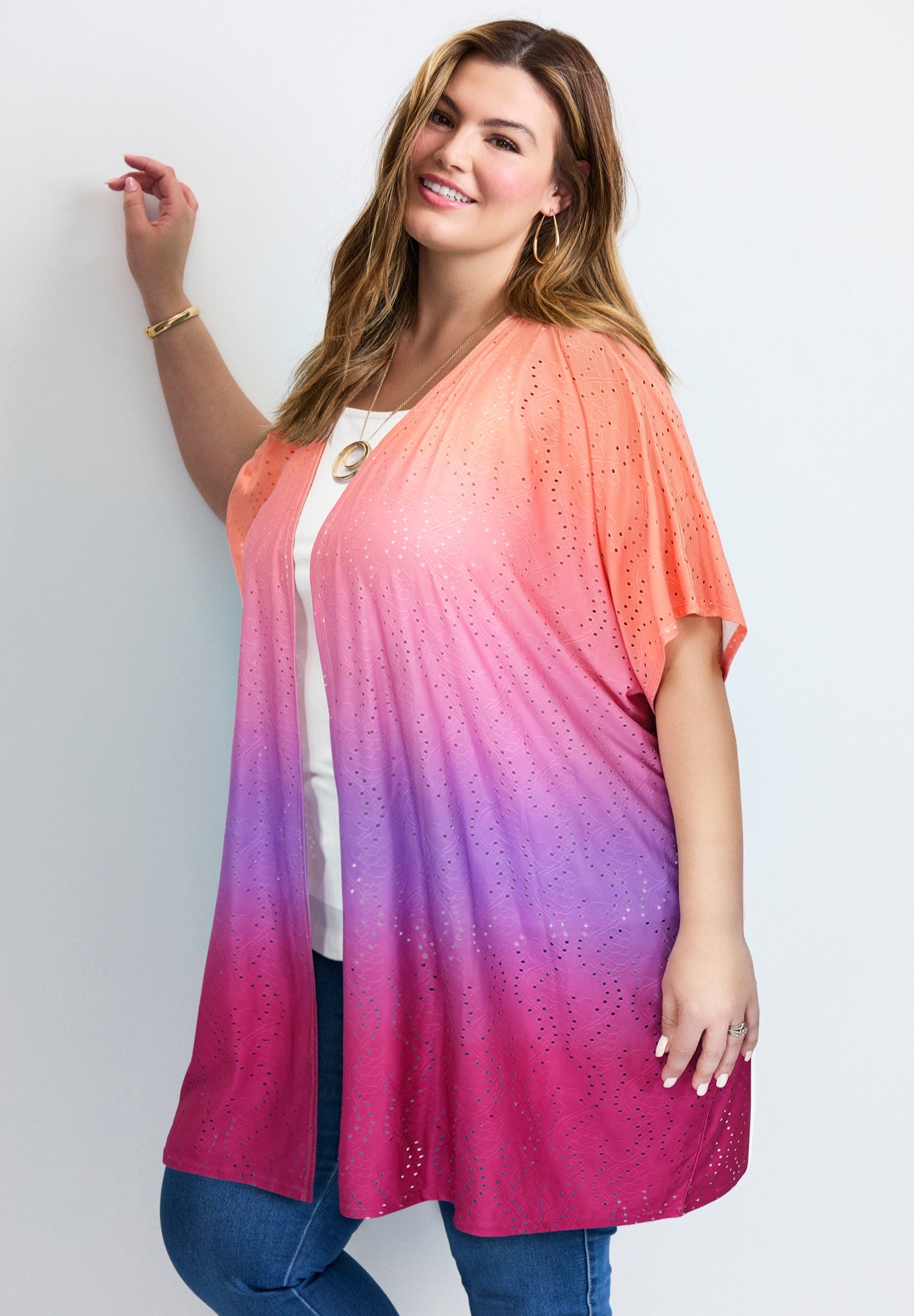 Knit Eyelet Kimono image number 2