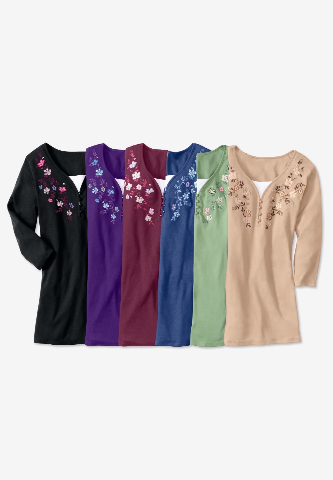 7-Day Layered-Look Embroidered Henley Tunic image number 1