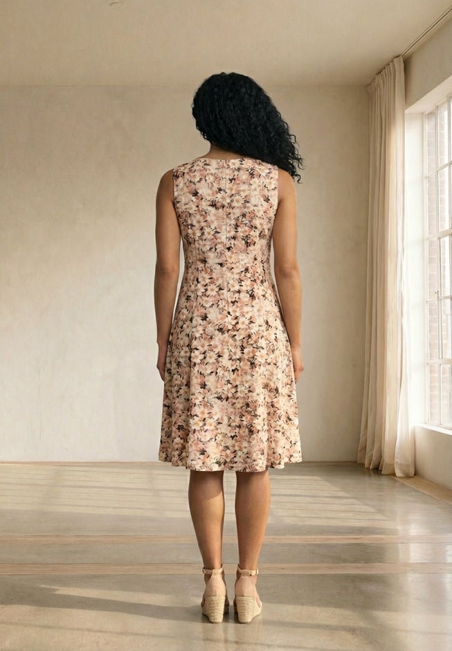 Stretch Jersey Knit Sleeveless Scoop Neck Fit and Flare Dress image number 2