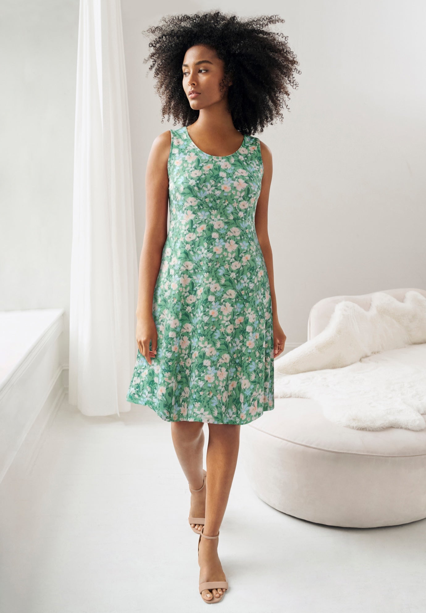 Stretch Jersey Knit Sleeveless Scoop Neck Fit and Flare Dress image number 0