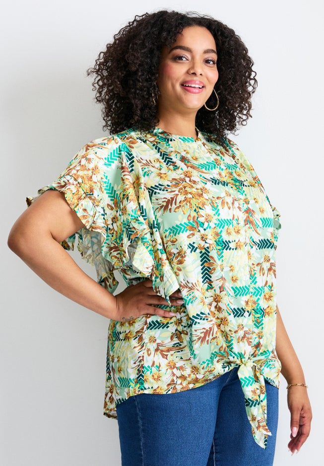Tie Front Scarf Sleeve Blouse image number 2