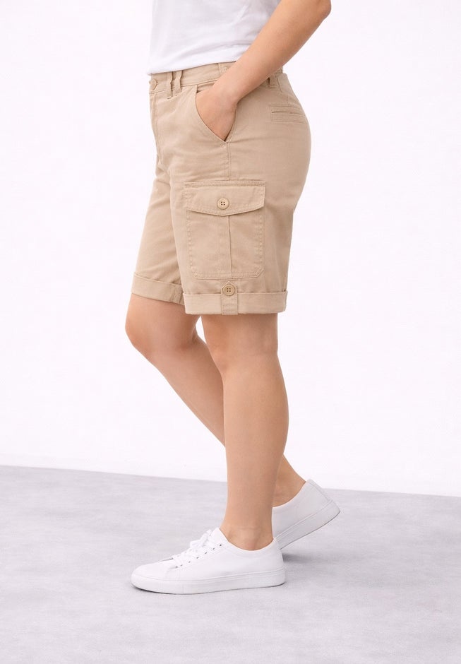 Stretch Mid-rise Cargo Convertible Bermumda Shorts image number 1