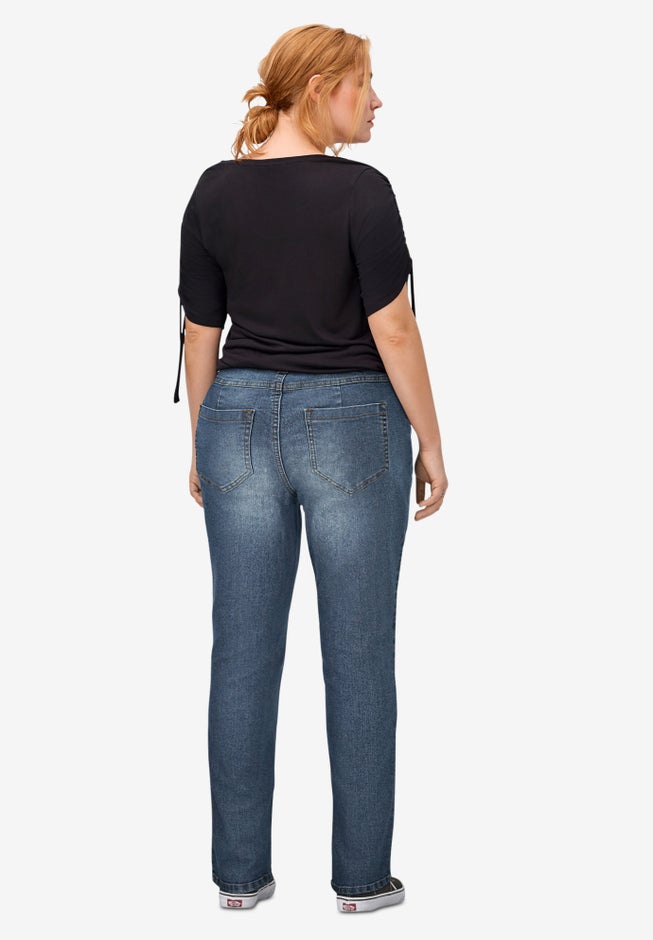 Mid-Rise Straight Stretch Jeans image number 1