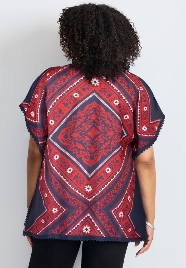 Crochet Trim Poncho Top image number 1