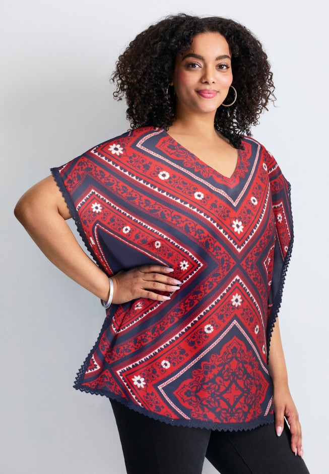 Crochet Trim Poncho Top image number 2