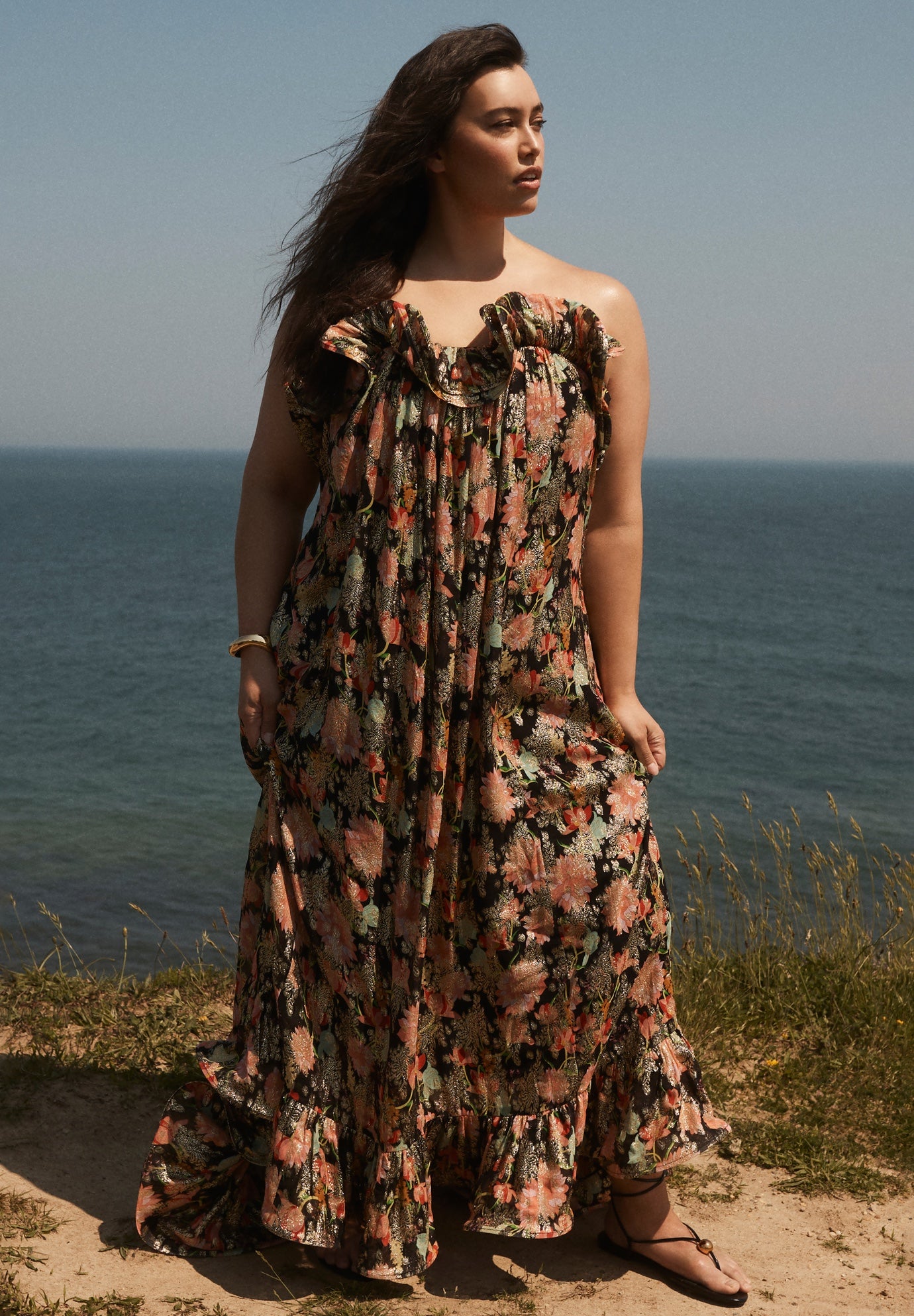 Ruffled Metallic Maxi Dress image number 0