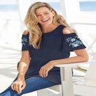 Short-Sleeve Cold-Shoulder Tee image number null