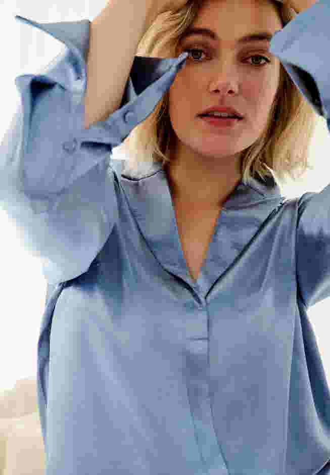 Metallic Satin Button-Down Blouse image number 2