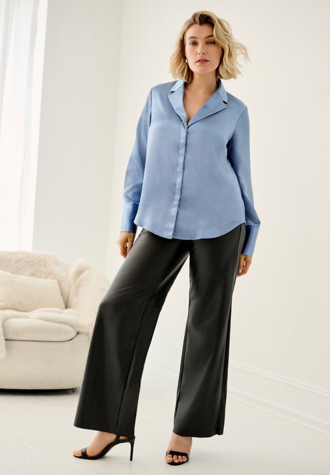 Metallic Satin Button-Down Blouse image number 0