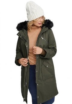 Water-Resistant Cotton A-Line Sherpa-Lined Hooded Parka