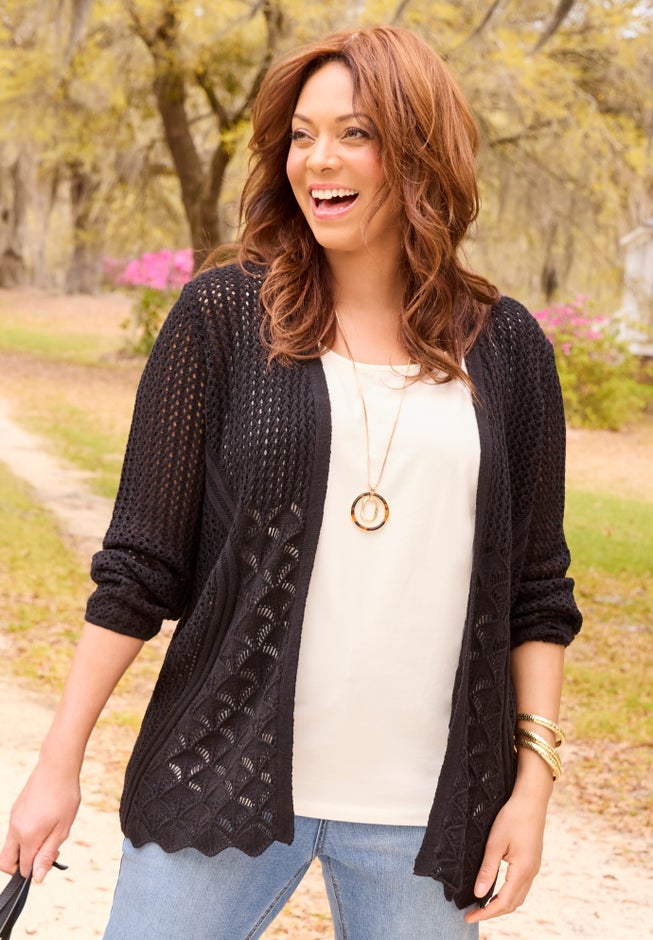 Mixed Stitch Pointelle Cardigan image number 1