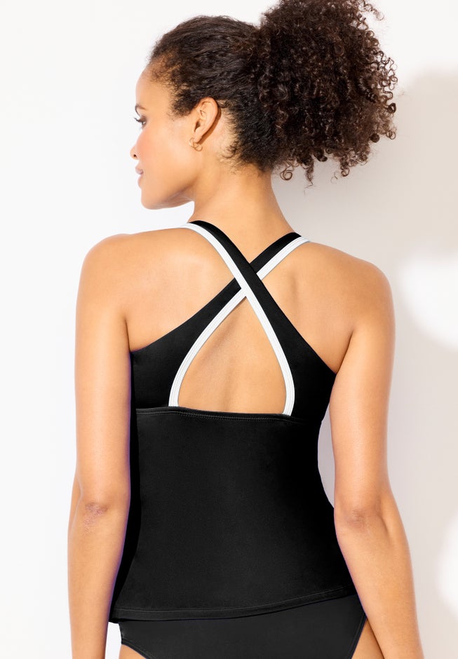 Chlorine Resistant Square Neck Contrast Trim Tankini Top image number 6