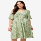 V-Neck Empire Dress with Button Trim image number null