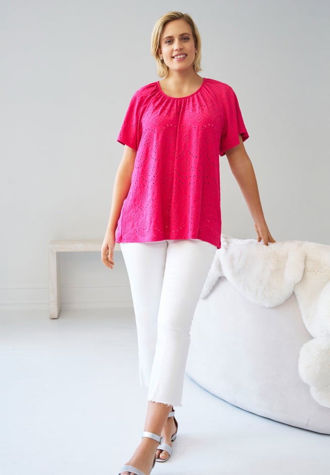 Flutter Sleeve Knit Eyelet Tunic image number 2