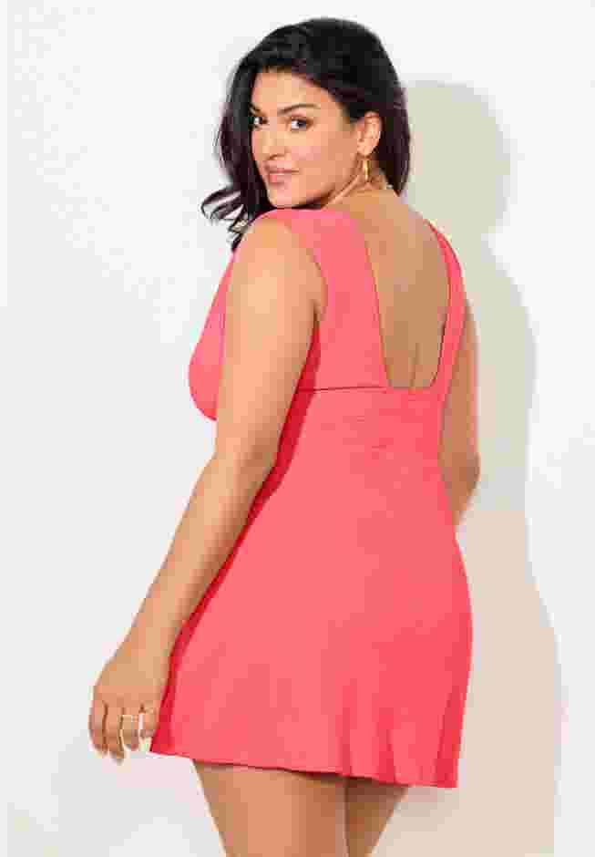 Ribbed Rope-Tie V-Neck Swimdress image number 1