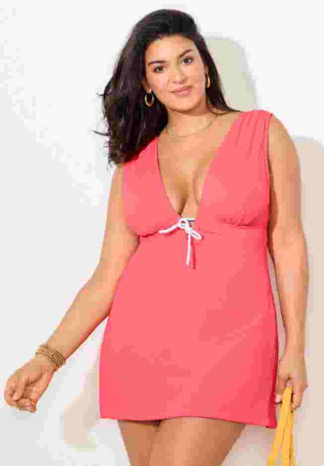 Ribbed Rope-Tie V-Neck Swimdress image number 3