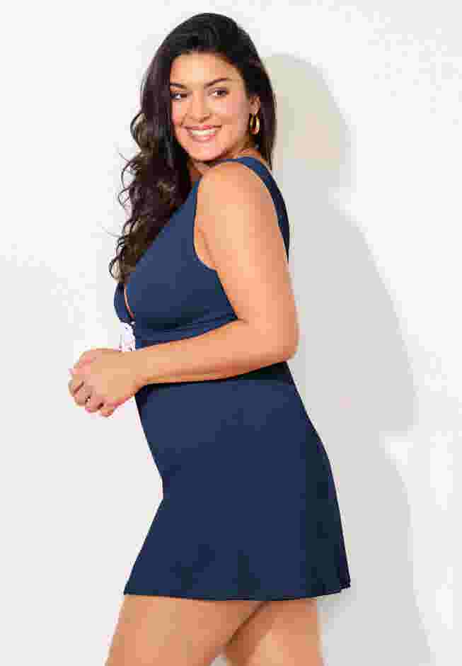 Ribbed Rope-Tie V-Neck Swimdress image number 2