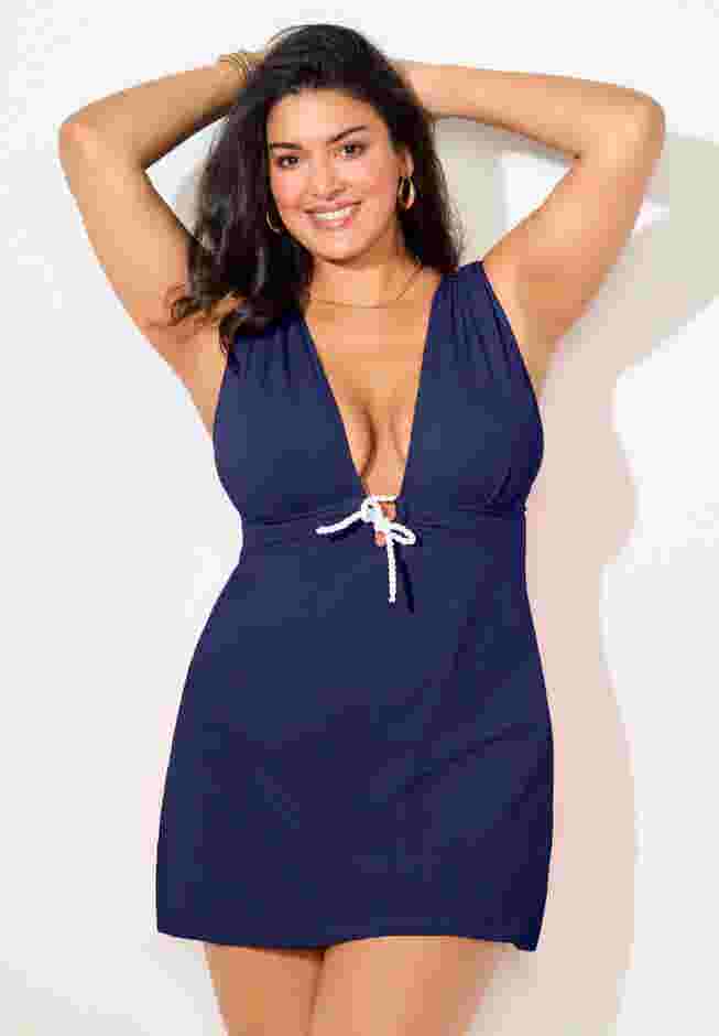 Ribbed Rope-Tie V-Neck Swimdress image number 3