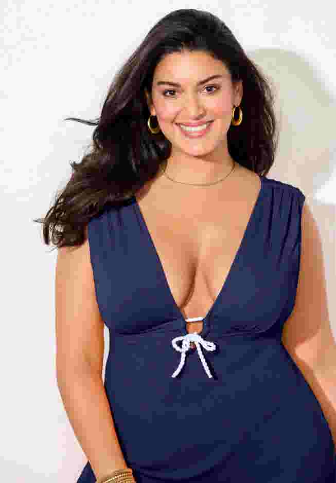 Ribbed Rope-Tie V-Neck Swimdress image number 4