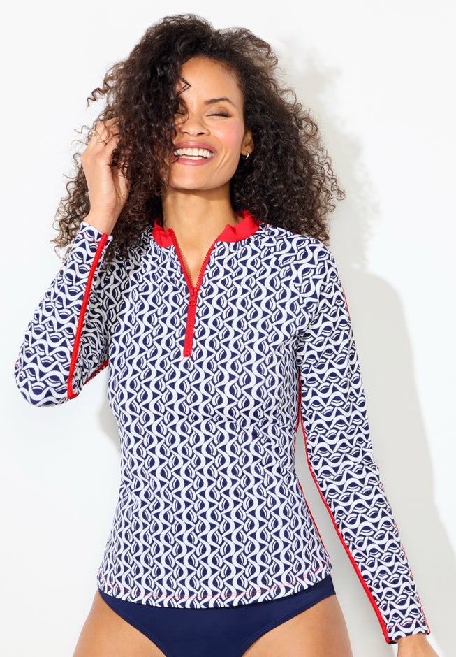 Chlorine Resistant Long Sleeve 1/4 Zip Swim Tee Rash Guard image number 3