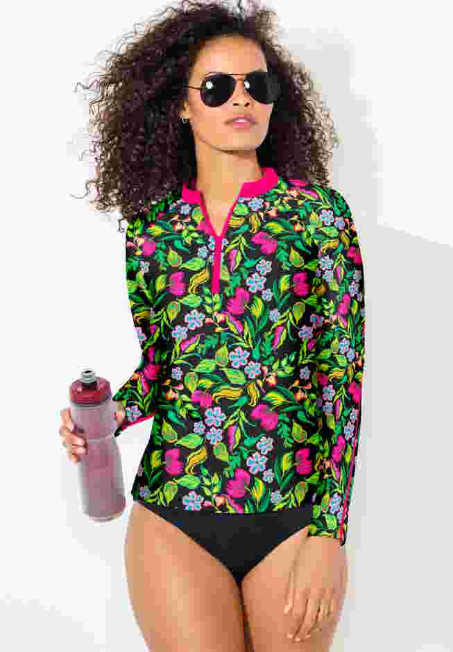 Chlorine Resistant Long Sleeve 1/4 Zip Swim Tee image number 2